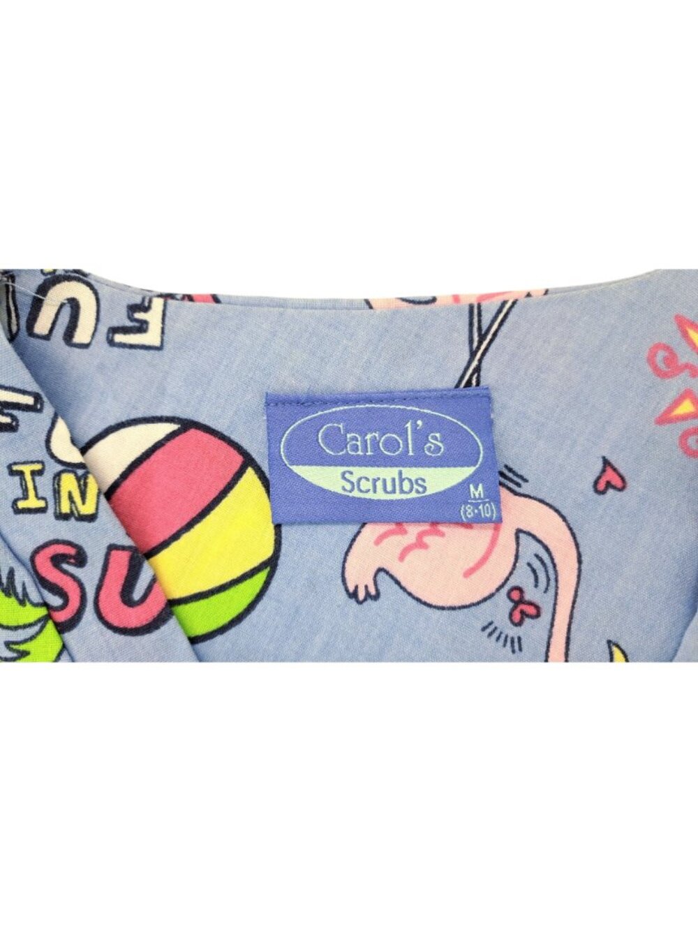 Carol's Scrubs Fun In The Sun Beach Scrub Top Flamingo Palm Tree Women Medium - Picture 6 of 10